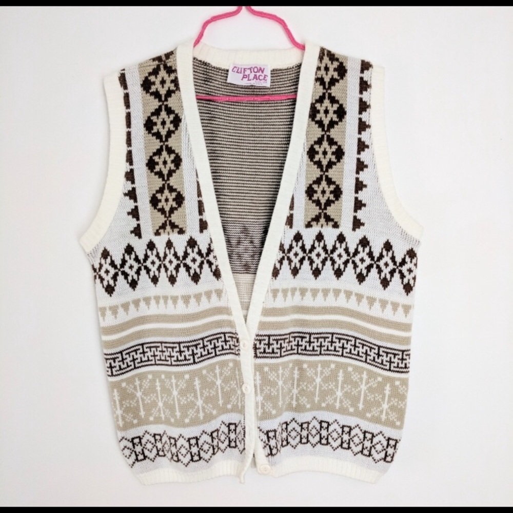 Vintage Winter Bohemian Button down Sweater Vest